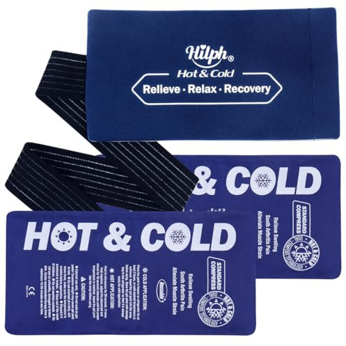 Hilph 2 Stück Kühlpads Gel mit Klettverschluss, 14 x 27.5 cm Wärme und Kältetherapie Kühlkissen Kühlakku Gel-Eisbeutel für Knie, Rücken, Knöchel, Arme, Verletzungen, Schwellungen und Entzündungen