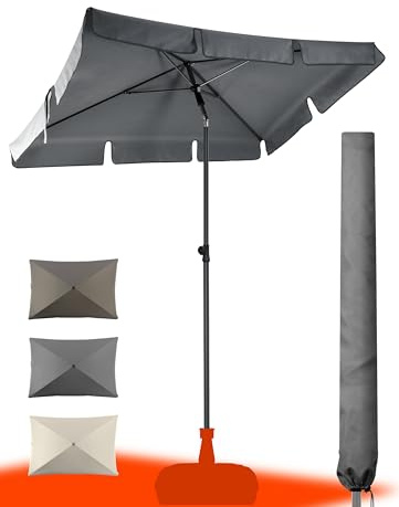 4happy SET Sonnenschirm rechtecktig Balkon mit Sonnenschirmhülle - UV50+ Sonnenschirm 200x125cm– SunnyShade in Anthrazit, höhenverstellbar, mit Knickfunktion