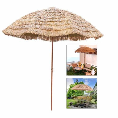 180/200cm Gartenschirm Reisstroh Sonnenschirm Klappbar Strandschirm Sonnenschutz Tischschirm Mit Verankerung Für Garten-Pool-Patio-Regenschirme Rund(Size:180CM/6FT)