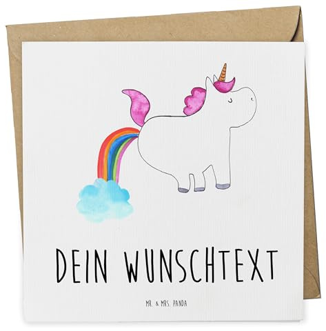 Mr. & Mrs. Panda Postkarte personalisiert Einhorn Pupsen - Personalisierte Geschenke, Unicorn, Regenbogen, Freundin, Lustig, Grußkarte, Karten, Spaß, karte