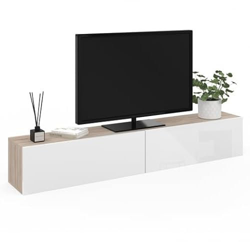 IDMarket - Meuble TV 180 cm Suspendu Elio 2 Portes Bois et Blanc