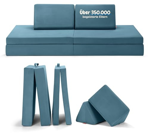 Funzy Spielsofa für Kinder - Das Original für kreatives Spielen, Modulare Spielcouch, Waschbarer Bezug, Robust & Langlebig, TÜV & ÖKO-TEX® 100 Standard Zertifiziert, 3 Jahre Garantie, Dino Türkis
