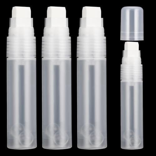Lot de 4 marqueurs de peinture vides vides en acrylique - 15 mm - Blanc transparent - À remplir - Pointe plate ronde inclinée - Pour peinture sur roche, céramique, métal, graffiti, art, bricolage,