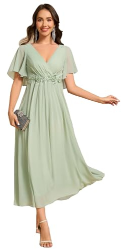 Ever-Pretty Women's Embellished Midi Evening Dress Ladies Short Sleeve line with Short Sleeve for Wedding Guest Bridesmaid Dress EG02093