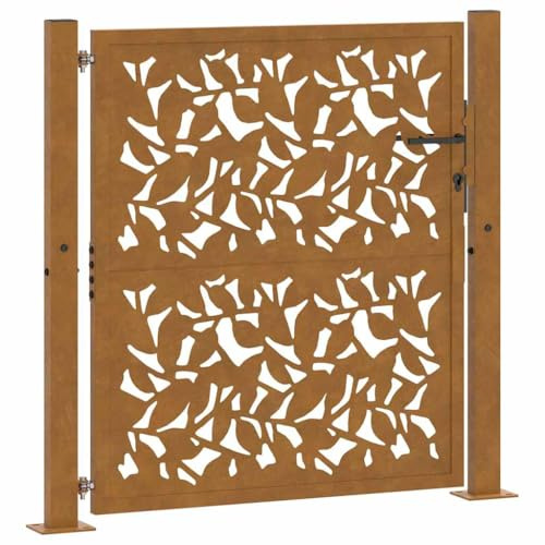 vidaXL Garden Gate 105x105 cm Weathering Steel Leaf Design, fence gate, outdoor gate, metal gate, security gate, entrance gate, metal fence gate