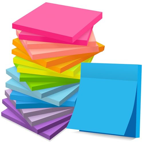 18 Blöcke Haftnotizen 76 mm x 76 mm, Klebezettel zum Beschriften, Leicht zu Beschreiben, Wiederaufklebbar, Super Sticky Notes für Schule, Zuhause, Büro