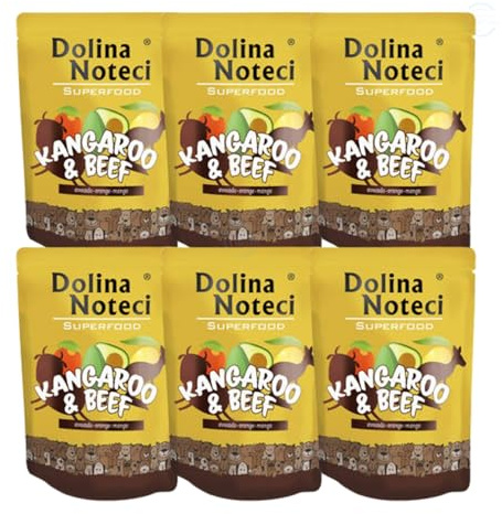 Dolina Noteci Premium SUPERFOOD Grain-Free Wet Dog Food for All Breeds – Natural Recipes, Tailored Nutrition, Unique Meats & Functional Supplements, No Additives (Kangaroo & Beef, 6x300g)