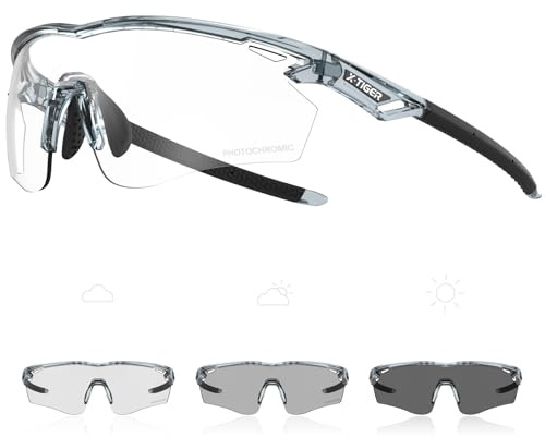 X-TIGER Occhiali Ciclismo Fotocromatici TR90 occhiali da Sole Sportivi Uomo Donna Con Lenti UV400 Trasparenti, adatti a MTB e Bici