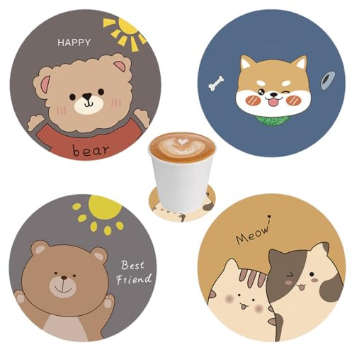 OHREN 4 Posavasos de Fieltro con Forma de Animales, un Regalo para Amantes de Gatos y Perros, Decoración de Mesa para Fiestas, Carnaval y Navidad