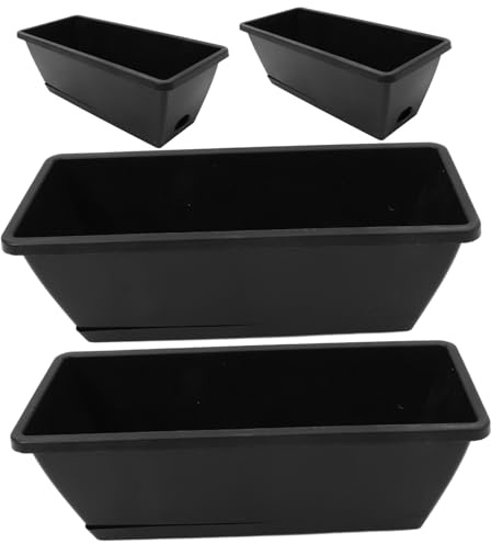 Fioriera Rettangolare da Coltivazione 4 Set in Plastica Resistente | Vassoio Incluso, Uso Interno ed Esterno, per Piante e Ortaggi, Leggero e Trasportabile