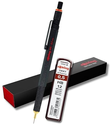 rOtring 800 Druckbleistift, 0,5 mm, 1904447, Schwarz, mit extra Tikky-Minen, HB, 0,5 mm