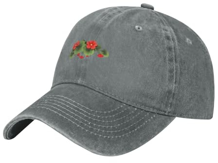 UDFKGLP Black Red Begonia Flowers Pattern Washed Cowboy Baseball Cap for Adults - Stylish and Breathable Hat