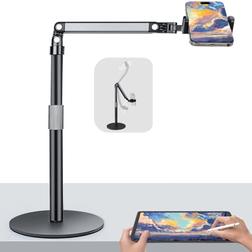 Cnwinu Handy Ständer Tisch, 360° Schwenkbarer Handyhalter Schreibtisch, Höhenverstellbare Handyhalterung Schreibtisch zum Filmen, Overhead Stativ Handy Ständer, für Videoaufnahmen, Live-Übertragungen