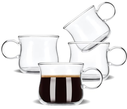 BOILMERIT Espresso Cups Set of 4, 5 Ounces Espresso Shot Glass, Clear Double Esperesso Glasses with Handle, Small Tazas De Cafe Espresso Machine Accessories