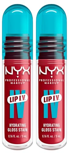 NYX Professional Makeup Lip I.V. Gloss Stain Idratante 2in1 Lipgloss e Tinta Labbra Applicatore a Goccia Formula Vegana con Vitamina B12 e Magnesio Tonalità 07 Bubblegum Burst - 2 Lipgloss da 5ml