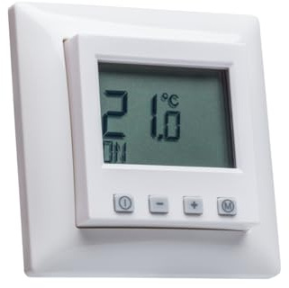 Halmburger digital Raumthermostat ERD55rg, großes Display inkl. Busch Jäger Balance SI 1-Fach Rahmen 1721-914, alpinweiß Glanz für Fußbodenheizung Stellantriebe 230V stromlos geschlossen (NC)