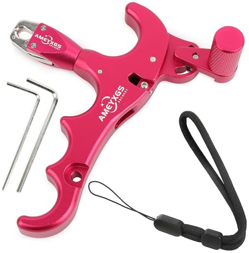 Rilascio per arco compound 4 dita Ausilio per il rilascio con il pollice Sensibilità regolabile Rilascio per arco compound per tiro con l'arco (Magenta）