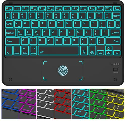 Bluetooth Tastatur mit Touchpad, Tastatur Kabellose, Tablet Tastatur mit 7 Farben Beleuchtete, Wireless Keyboard für iPad, iPhone, Samsung, Huawei, Android, Windows und iOS QWERTZ Deutsches Layout