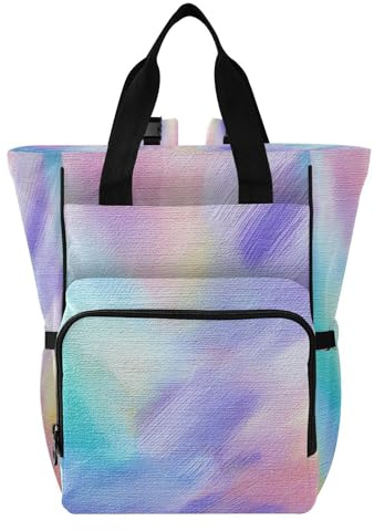 Ttgoth Sac à langer imprimé coloré sac à dos imperméable avec porte-biberons isothermes multi-poches sac à dos à couches de voyage avec sangles de poussette pour maman et papa