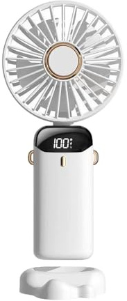 Winwj Mini ventilador portátil, pequeño y potente, bonito diseño de 3 velocidades, ventilador personal de mano y escritorio con base, ligero, recargable por USB, para viajes, maquillaje de pestañas