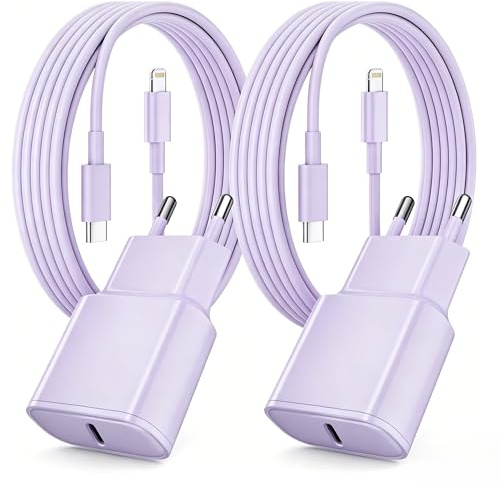 Chargeur Rapide pour iPhone 14 13 12 11, Lot de 2 PD 3.0 Prise USB C Violet | avec 2M Cable Lightning for iPhone 14/14Pro/13/13 Mini/13 Pro/13Pro Max/12/12Pro/12 Pro Max/11/11 Pro/ 11 ProMax
