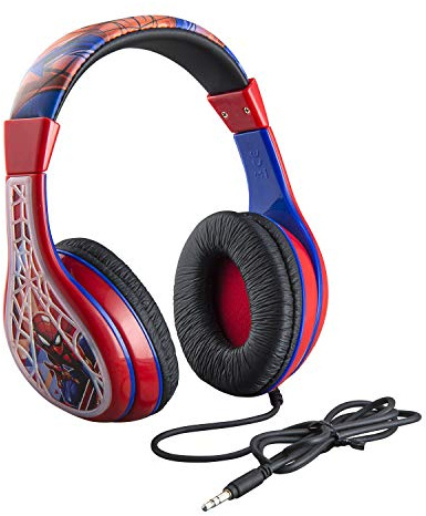 eKids Spiderman Kids Headphones, Adjustable Headband, Stereo Sound, 3.5Mm Jack, Wired Headphones for Kids, Earphones for School, Home or Travel