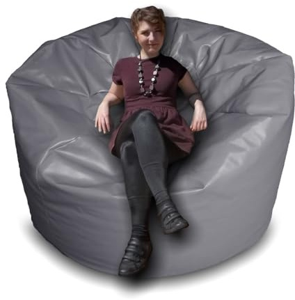 Giant Bean Bag Beanbag, Faux Leather, Gaming Chair Seat, Large Seating Lounger, Couch, Sac for All Ages. Filling Included, Fire Retardant. (Silver Gray, XL (80 x 80 x 55 cm))