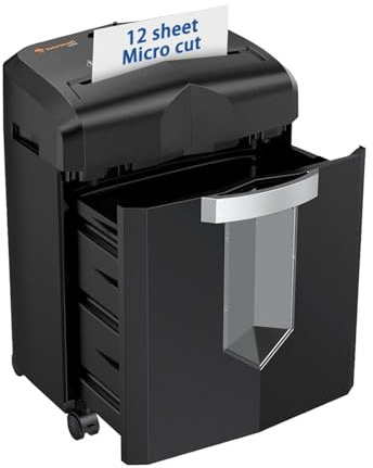 Bonsaii 12 Sheet Micro Cut Paper Shredder | 60-Minute Continuous Run Time | Home Office Heavy Duty Shredder for CD, Credit Card, Mails, Staple, Clip, Jam-Proof System | 4.2 Gal Pullout Bin