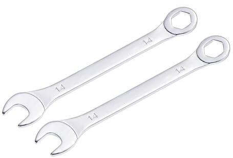 sourcing map 2Stk Dünn Ring Maulschlüssel mit Offset 6-Punkt Ende und Abgewinkelt Offen 14mm