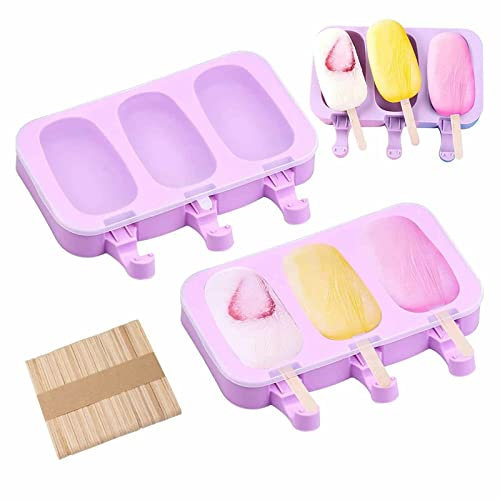 KingSaid Eisformen DIY Kreative Eisformen EIS Am Stiel Silikon Wiederverwendbar Eisform mit 100 Holzstiele 3D Muster zum Sie Können Saft Püree Joghurt Obst