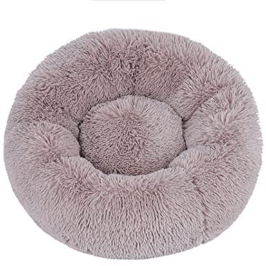 Lukery Hundebett Katzenbett Flauschig Rund aus Plüsch, Kuscheliges Donut Hundekissen und Katzenkissen Weiches Plüsch Hundeliege für Kleine, Mittelgroße und Große Haustiere (40CM,beige)