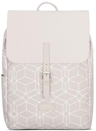 LARKSON Rucksack Damen Klein Beige Muster - Ida - Kleiner Damenrucksack für Freizeit, Uni oder City - Mit Laptop Fach (bis 13 Zoll) - Elegant & Nachhaltig - Wasserabweisend