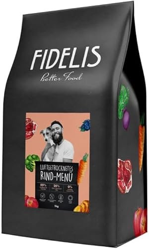 Fidelis - Getrocknetes Rind-Menü für Hunde 1kg - Premium Hundefutter trocken mit 80% Fleischanteil, Gemüse & Obst - Proteinhaltiges Trockenfutter Hund schonend getrocknet - Zucker- & Getreidefrei