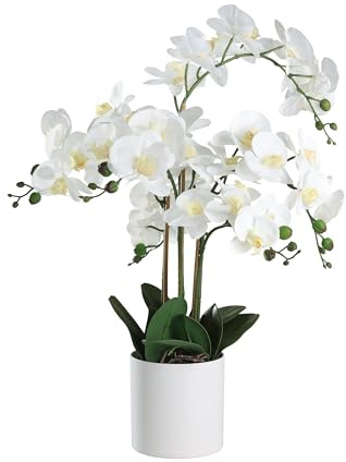 EGLO LIVING Kunstpflanze Hyuga, künstliche Zimmerpflanze im Topf | naturgetreue Deko Pflanze für Wohnzimmer und Bad, Orchidee aus Kunststoff in Weiß, 65 cm