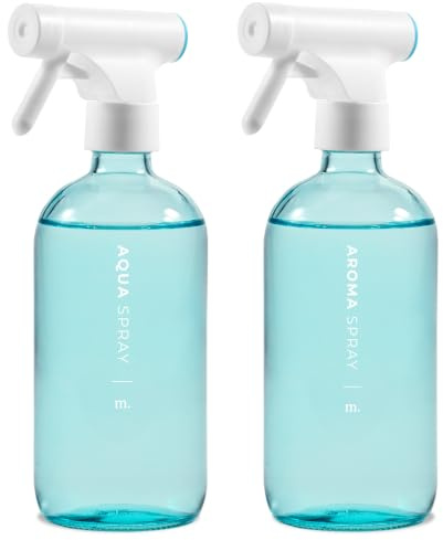 MaisoNovo Bote Spray Pulverizador Agua Peluqueria De Cristal - 500 ml Botella Spray Pulverizador De Agua Para La Limpieza, Peluquería Y Plantas - 2 x Recargable Botella Azul Con 16 Etiquetas