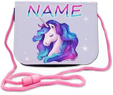 Maus-Design Kinder Brustbeutel mit Name, Galaxy Einhorn | Schriftartwahl, Klettverschluss, Schnur zum Umhängen, Klarsichtfach, Personalisiert