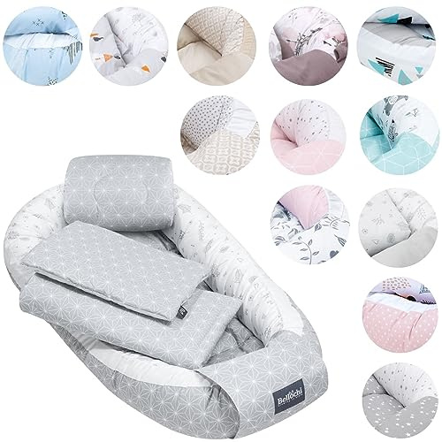 5tlg. Kuschelnest-Set inkl. Babynest 60x90 , Arm Stillkissen, Baby Matratze 30x70 cm, Baby Decke Neugeborenen 50x75 cm, Babykissen Neugeborene, Baby Erstausstattung aus 100% Baumwolle