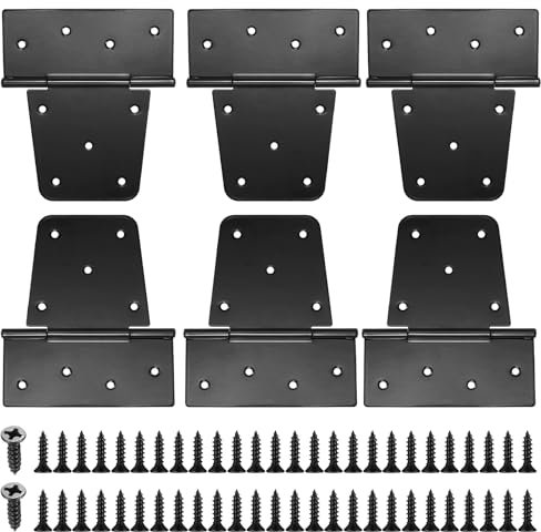 Cerniere Pieghevoli, Set di 6 Cerniere per Porte in Ferro Pesante, Cerniere T Nere per Porte in Legno da Giardino, con 54 Viti
