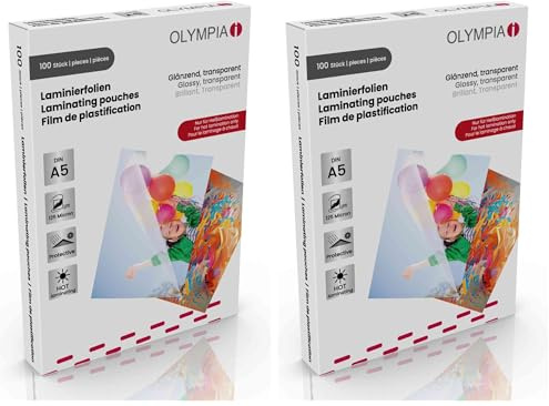 OLYMPIA Laminierfolie 100 X DIN A5 125 Mikron (Packung mit 2)