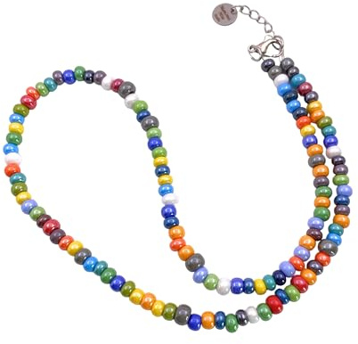 Halskette aus Muranoglas, Perlenkette aus Muranoglas, mehrfarbige Regenbogenkette, Glashalskette, zierliche 5 mm Murano Glasperlen