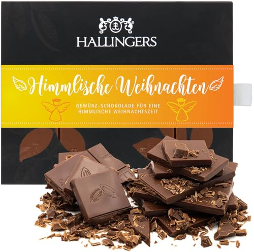 Hallingers Genuss Manufaktur Schokolade Weihnachts-Geschenk - Tafel handgeschöpften Edelkakaos ohne Alkohol edler Karton Himmlische Weih... Xmas-Gewürze, Weihnachten für Frauen Männer