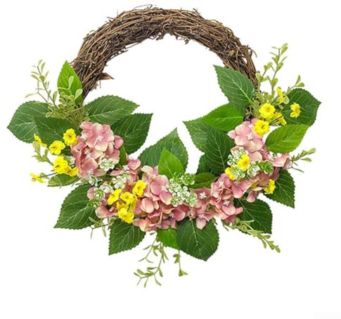 DAZZLEEX Couronne de fleurs artificielles, couronne d'hortensia artificielle, plante d'eau de source en soie verte demi-cercle, 30 cm (blanc)