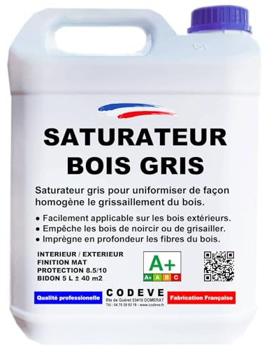 Saturateur Bois Gris - Codeve Bois - 5L - Intérieur/extérieur - Pour Rendre Le Grisaillement De Votre Surface En Bois Plus Uniforme.