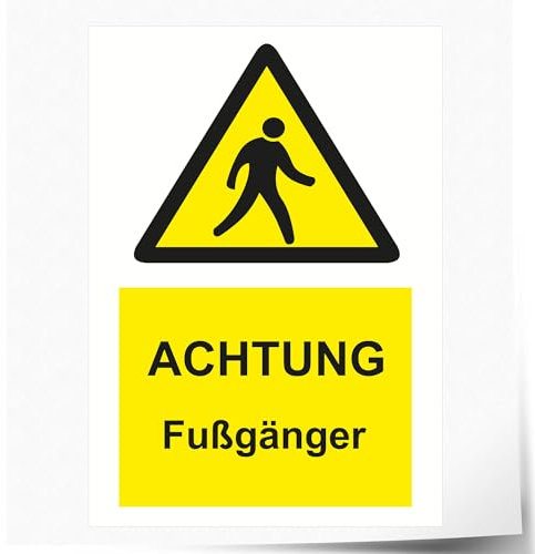 Indigos UG - Schild Achtung Fußgänger - 297x420 mm - Hotel, Firma, Schutz, Kita, Arzt, Praxis - Sicherheit - Warnung - Aluverbundplatte 3mm, Wohnung - Hinweisschild - Warnschild