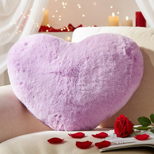 Yhoelata Cuscino Cuore Lilla, Cuscini Decorativi, Cuscino a Forma di Cuore, Cuscini Divano Peluche, Cuscini Letto, Decorazioni Camera da Letto Bambini, 26 x 36 cm