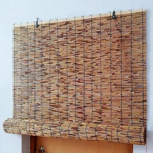 Zlovne Retro Karbonisierung Natürliche Schilf Vorhang,Lichtfilter Rollläden Verdunkelungsrollo Bambusjalousien für den Innen- und Außenbereich,mit Zubehör,mit Seitlichem Zug (W145xH230cm/57x91in)