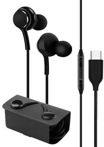 1/2 cuffie di tipo C, auricolari con cavo, auricolari UsbC con bassi surround, cancellazione del rumore, per sport, vivavoce, bobina, per smartphone, laptop, computer, 1,2 m, nero
