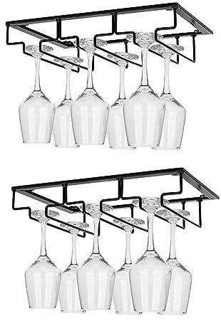 Rtauhife 2-Teiliges Weinglasregal, Weinglas-Aufhänger, Regal Unter Dem Schrank, Stielgläser, Weinglashalter, Aufbewahrungsbügel, Schwarz