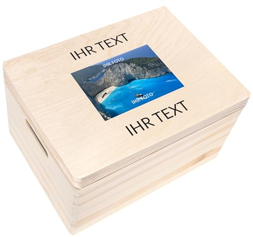 Creative Deco Personalisierte Geschenke Wunschtext + Foto | Fotogeschenke | Holzkiste | Dein eigenes Bild Individuelles Geschenk | Geschenkkiste Geschenkbox für Frauen, Männer, Paar | 40 x 30 x 24 cm
