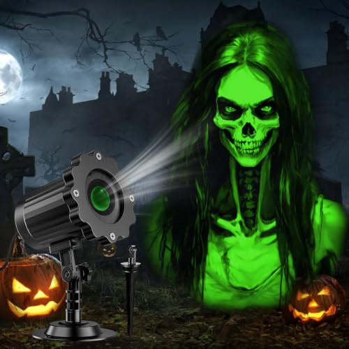 Halloween Projector Lights Outdoor,2025 Upgraded 3D Dynamic Skull Ghost Decorations Light,Clearer Skull HD Patterns,Night Light for Home Window Wall Halloween Decor